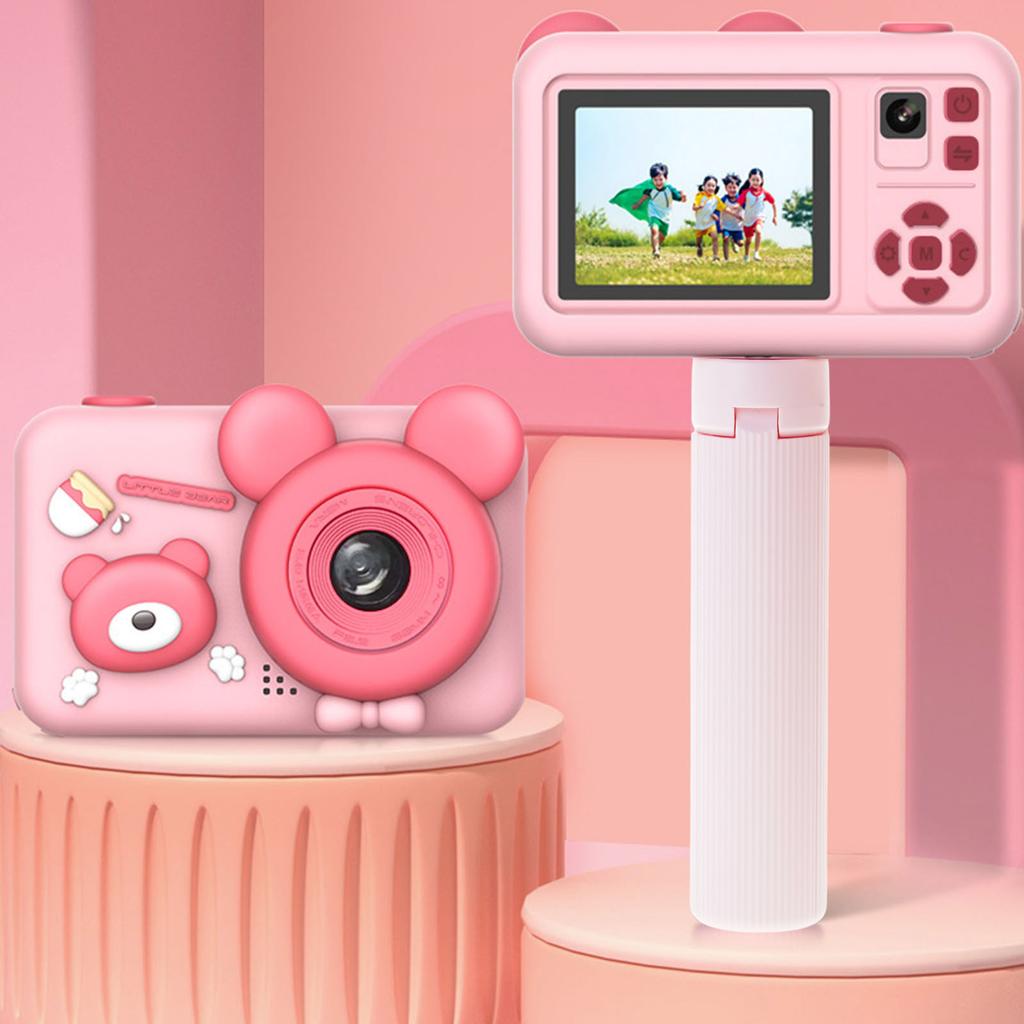 Childrens Digital Camera Adorable Bear Design Double Lens Photography Detachable Stand Simple Interface
