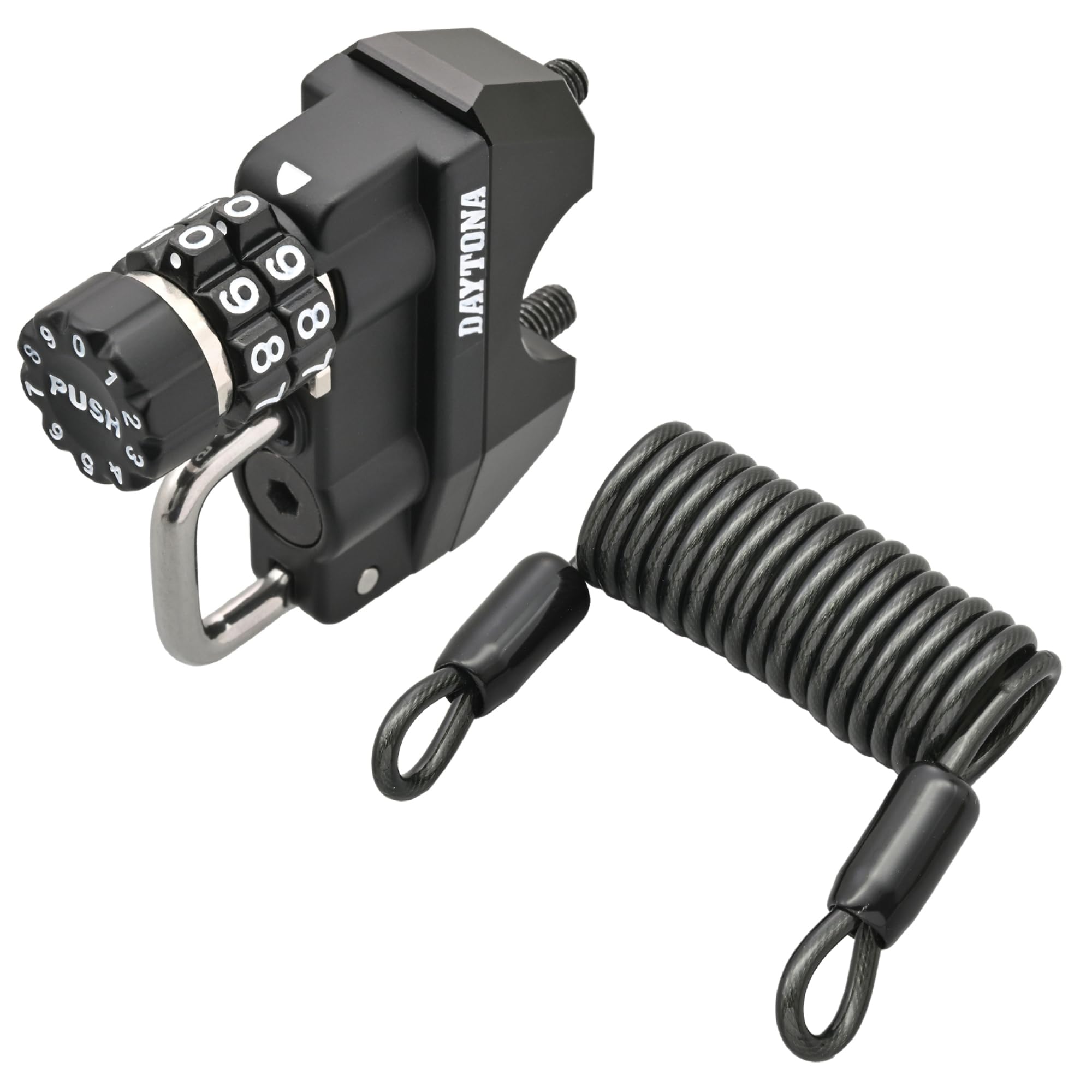 

Замок для мотоциклетного шлема Daytona для главного цилиндра Держатель для шлема Тип циферблата 49672 (Шаг 32 мм) чёрный