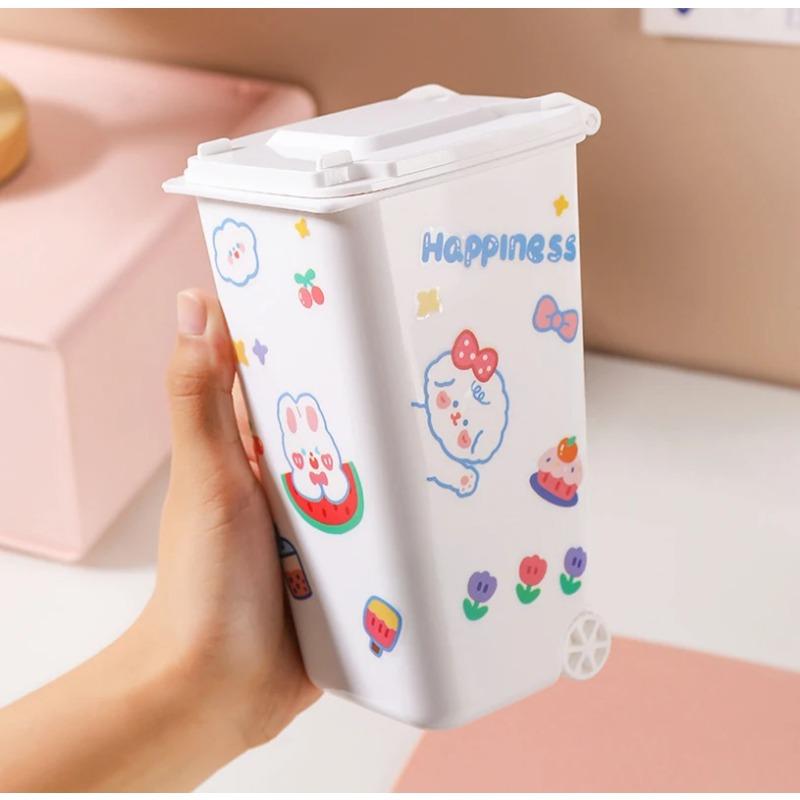 Suport de pix drăguț de mare capacitate Organizator de birou Birou Rash Can mic cu roți de capac Cutie de depozitare pentru creion pentru studenți Papetarie de birou