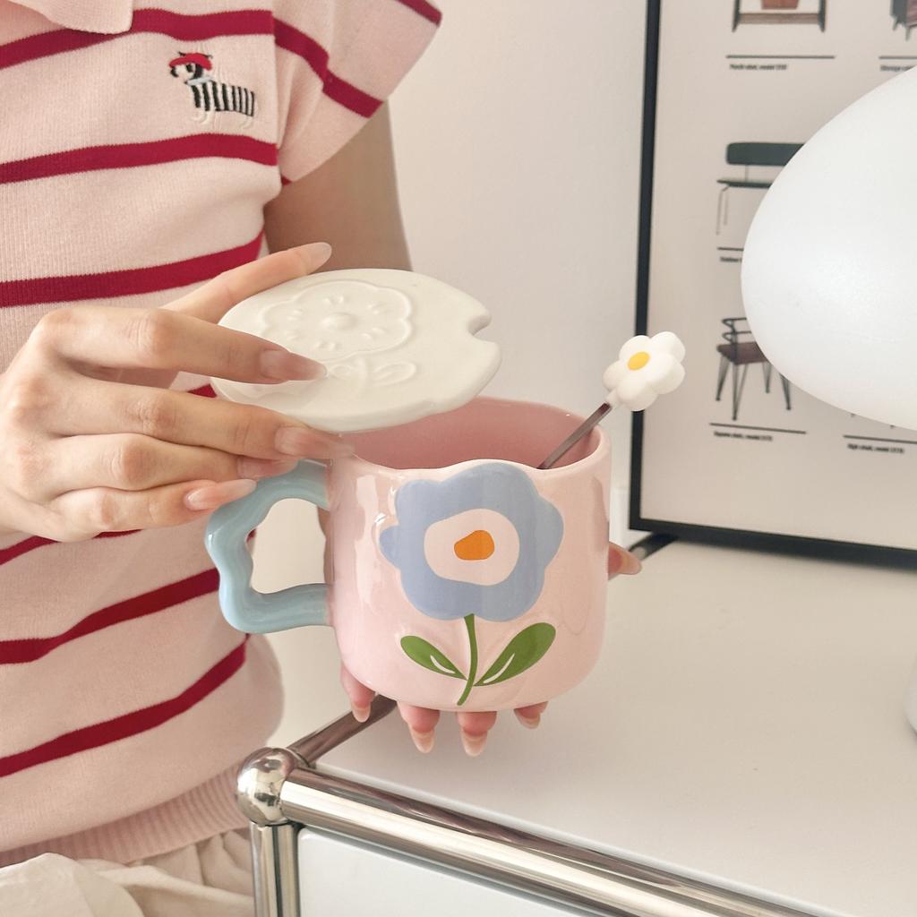 Tulip Cup Ceramic Cup Mug with Lid Girl Giving Friend Teacher Birthday Gift Practical Souvenir