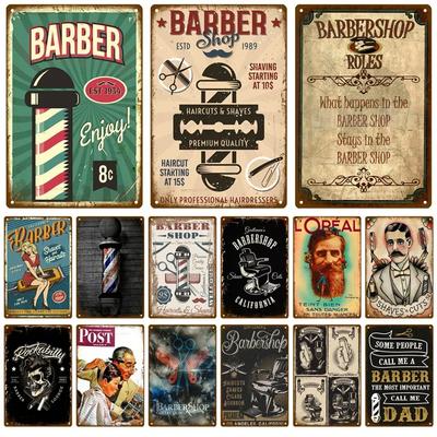 Vintage Friseursalon Metallschild Retro Haarschnitt und Rasur Plakette für Café Bar Pub Blech Wanddeko Poster Heimdeko Eisenplatte