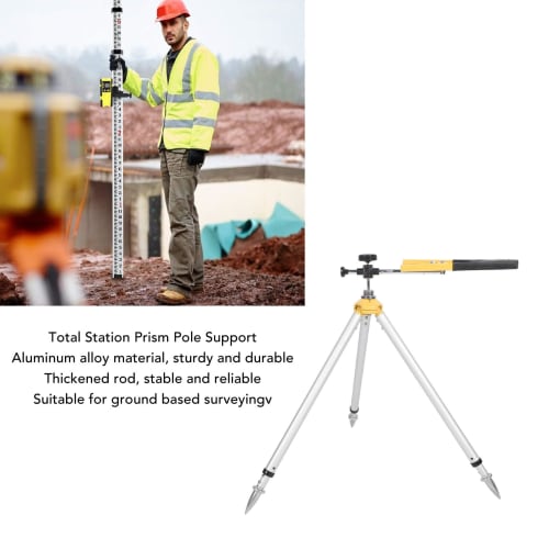 TP-MP Aluminum Prismatic Pole Tripod with Clamp for Total Station Surveying, Adjustable Height 24.4"-34.6", for Survey Poles, Rover Rods, GPS Poles, a