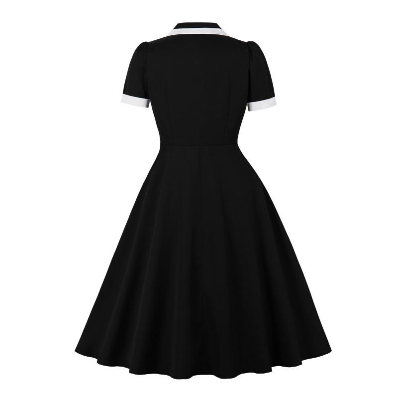 Women's clothing niche design sense contrasting colors retro temperament waist suit dress with pockets