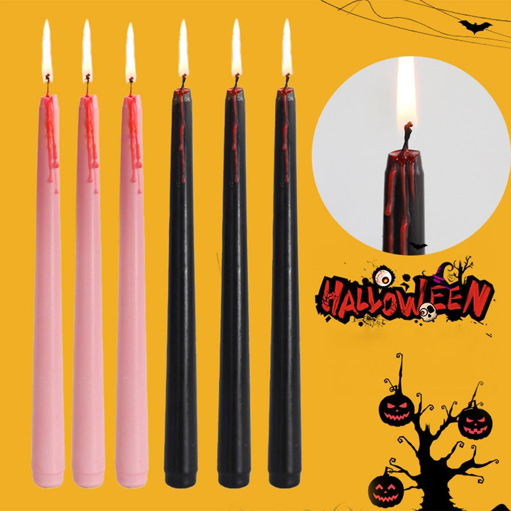 Tears Black Candles – Set Of 4 Gothic Bleeding Candles, Perfect For Halloween Decor, Or Eerie Ambiance. Dripping Wax Effect