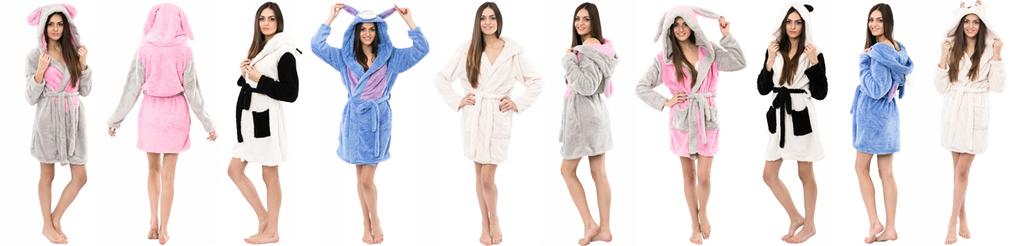 Dam teddybjörn morgonrock med huva, lång, varm, tjock, kigurumi jumpsuit L