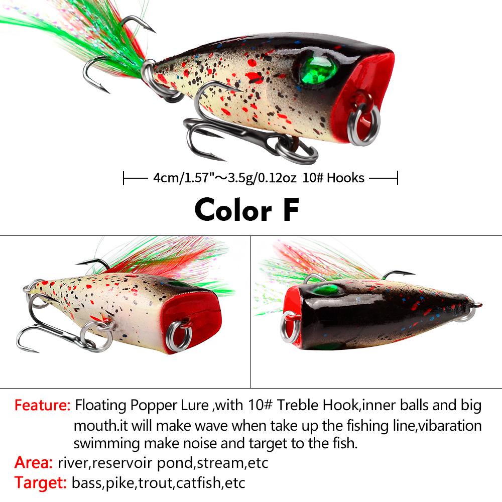 6-Color 4.3cm Mini Feathered Bionic Popper Fishing Lure (4g) DW1059