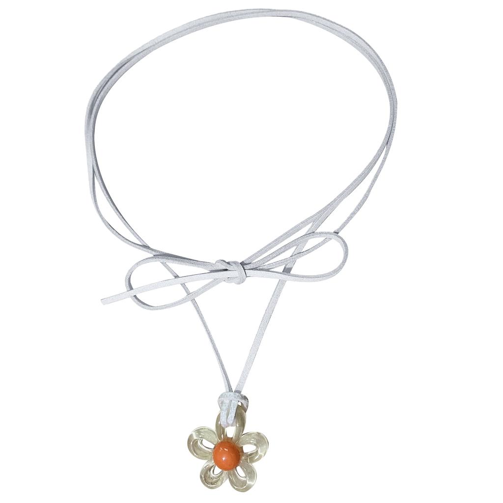 Unique Colorful Flower Clavicle Chain Elegant Floral Collar Necklace Tie Up Chain Acrylic Flower Choker Summer Beach