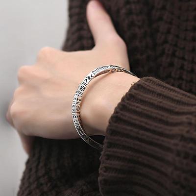 Moebius Silver-Plated Open Bangle: Unisex Bohemian Style Totem Bracelet