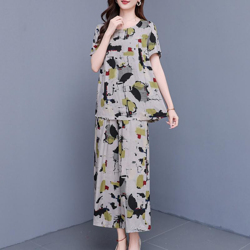 Summer Plus Size 2 Piece Sets Women Outfit Elegant  Loose High Waist Wide Leg Trouser Sets Female