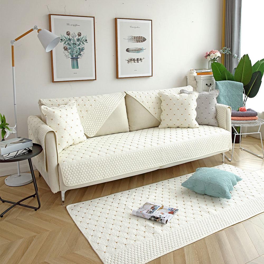 Four Seasons Universal Cotton Sofa Cushion Fabric Modern Simple Double-Sided Pure Cotton Embroidery Sofa Cushion Winter Sofa Covers