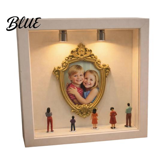 Stylish Home Decor Frame DIY Mini Museum Silhouette Box with LED Light Kit Customizable 5 Figurines And 1 Personalized Photo Display Case for Wedding