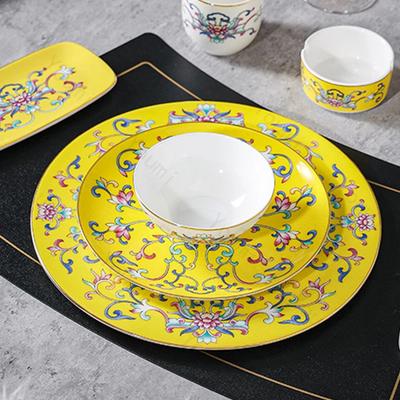 Retro Emaillefarbene Speiseteller Leichtes Luxus Kreatives Hotel Schüsseln und Teller Set Köstliche Gerichte Haushaltskeramikteller