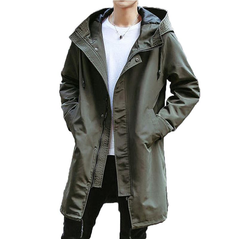 Spring and Autumn Men's Casual Mid-length Hooded Windbreaker