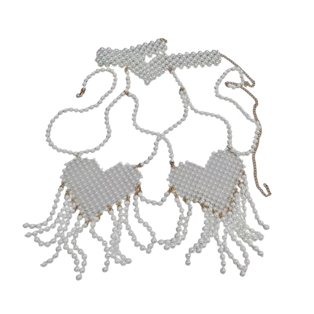 Многослойная жемчужная цепочка для тела, привлекающая внимание жемчужная бисерная цепочка для тела, нагрудная цепочка, украшения для особых случаев