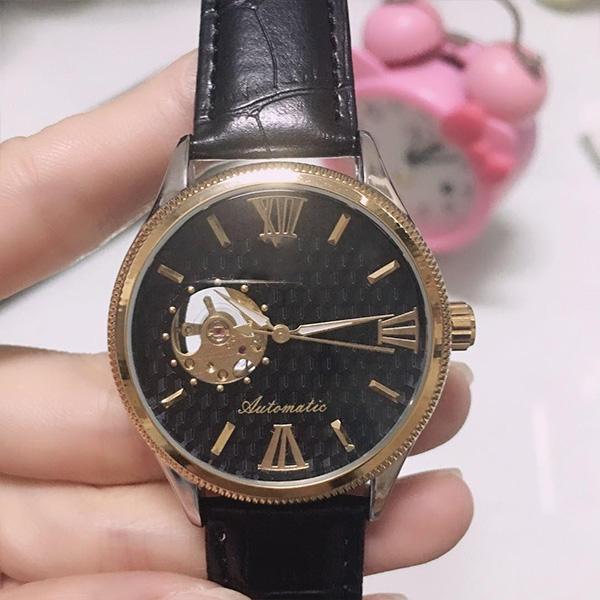 Мужские деловые часы, повседневные часы с ремнем, автоматические механические часы со скелетом