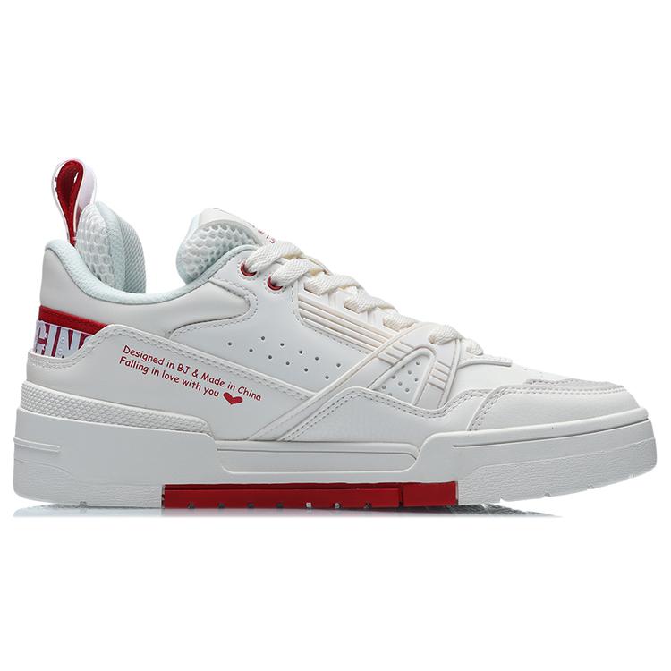Li Ning 001 BTC Slip Resistant Abrasion Resistant Low top Skateboard Shoes Women's White Red AECR002-4