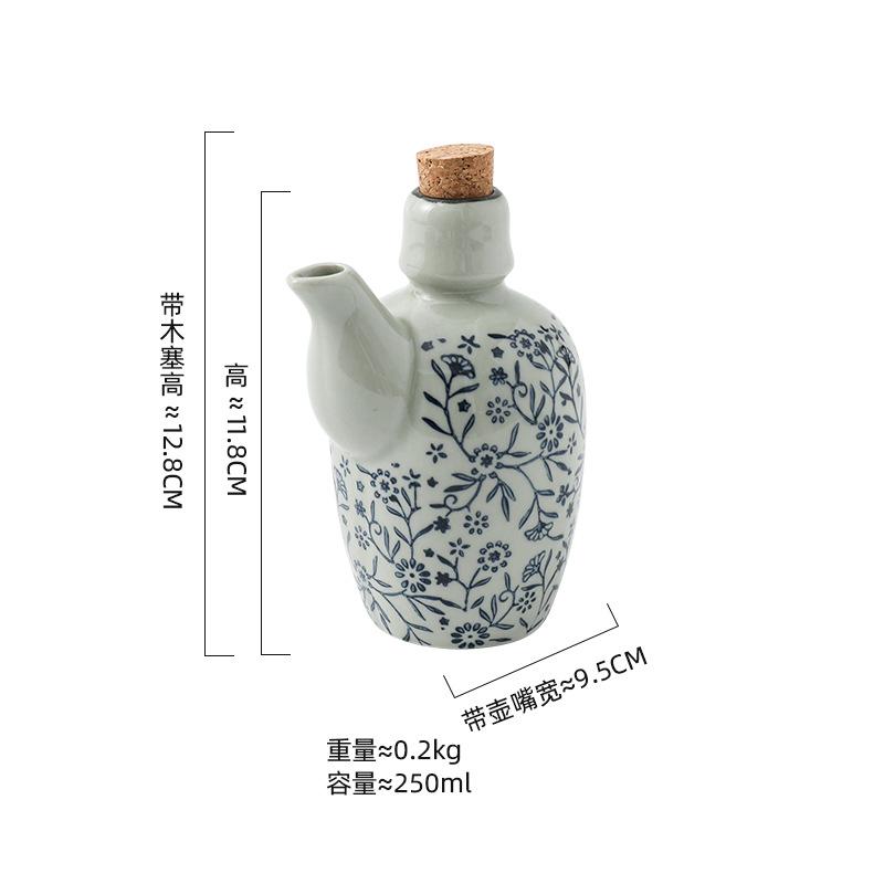 

Underglaze Color Retro Oil Pot Creative Ceramic Soy Sauce Pot Seasoning Bottle Vinegar Bottle with Lid Kitchen Cooking Tools