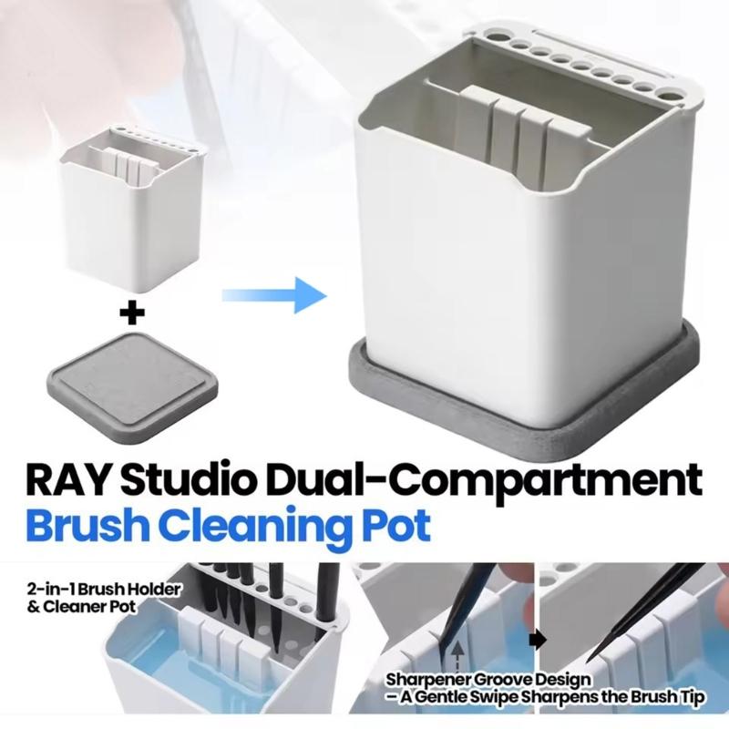 2 in 1 Modeling Brush Holders and Cleaner with Double Compartments Absorbent Pad for DIY and Hobbies Painting Enthusiasts