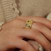 18k Gold-Plated Copper Ring with Colored Cubic Zirconia, Irregular Engraved Pattern, European & American Retro Fashion Jewelry for Women.