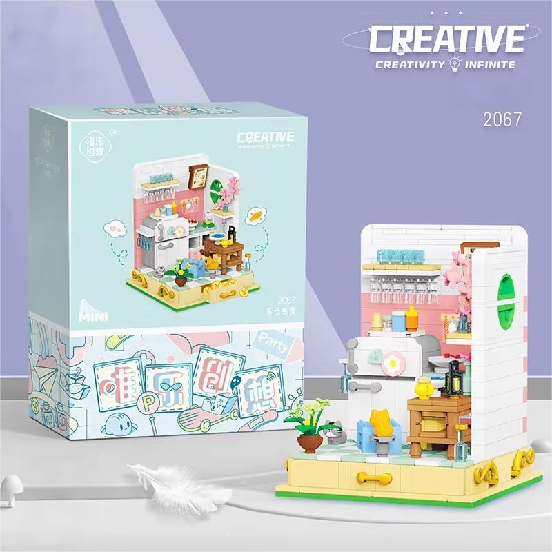 

Girls Small Art Flower House Block Set Children s Puzzle Pink Cozy Drawing Room Puzzle Block Play kits Audlt Birthday Celebration Gifts