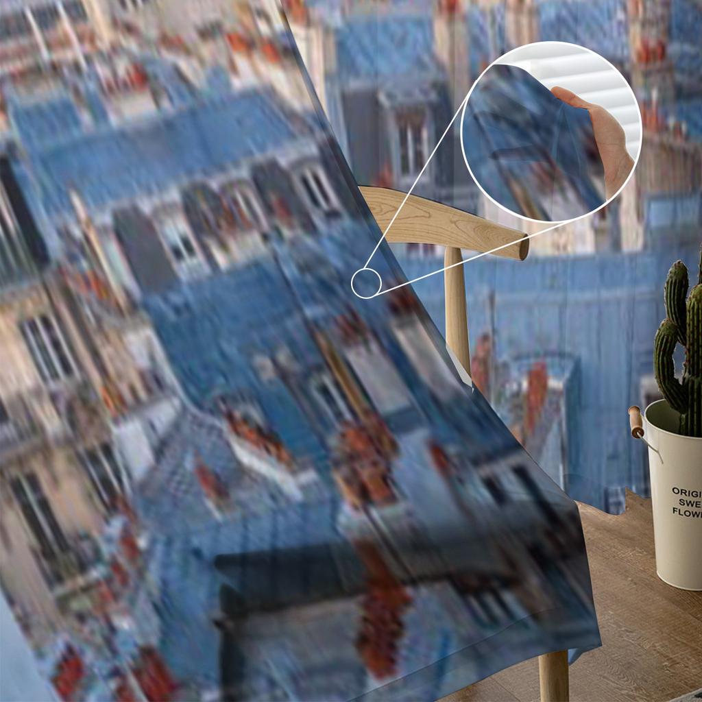 Aerial View Of Paris City Skyline With Facades Tulle Sheer Curtains for Living Room Kitchen Decoration Voile Organza Curtains
