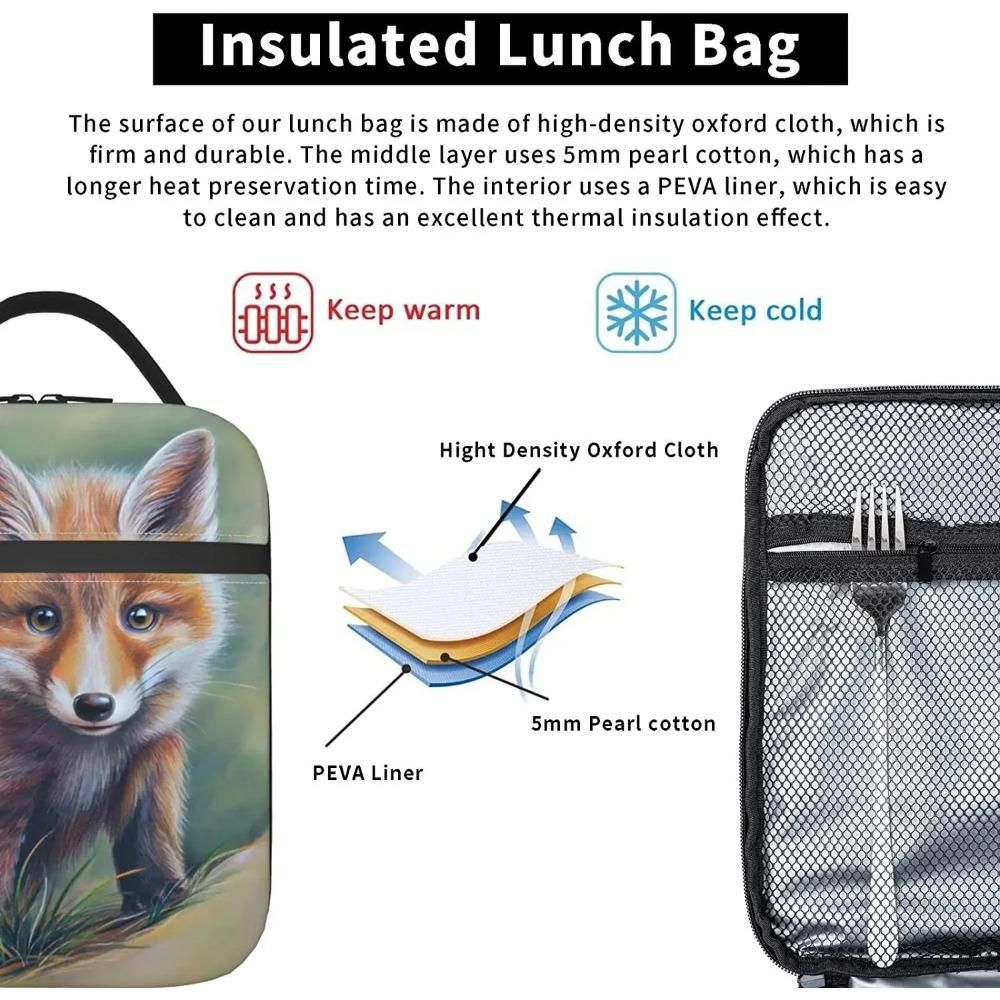 Fox Thermal Lunch Box Insulated Lunch Bag Reusable Cooler Bag for Women Girl Boy Bento Bag for School Work Picnic Hiking
