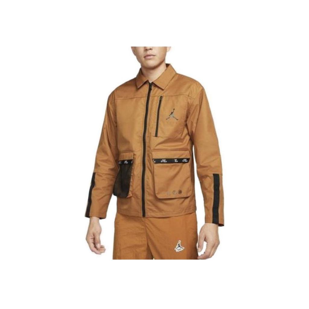 Jordan SS22 Jumpsuit Sports Jacket With Turn-Down Collar Men Outerwear Brown Yellow DJ0243-241