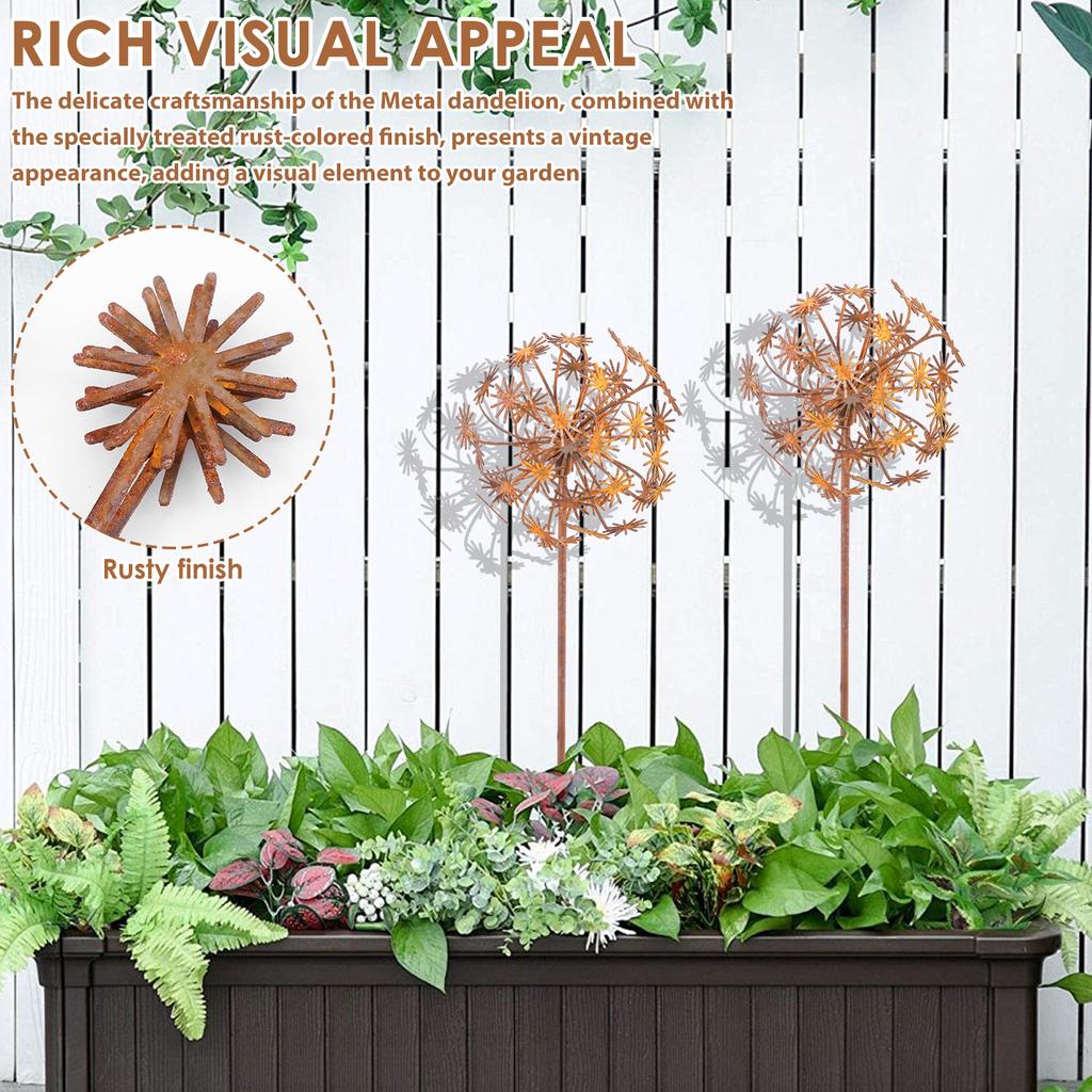 2Pcs Metal Decorative Garden Stakes Flower Patio Balcony Planter Garden Decor Home Yard Outdoor Rusty Finish Fence Decor