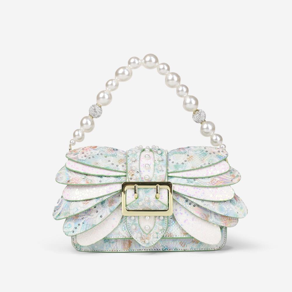 

Patterned Dragonfly Wings Women S Bag, Rivet Shoulder Bag, Special-Shaped Chain Bag, Fashion Messenger Bag. зелений