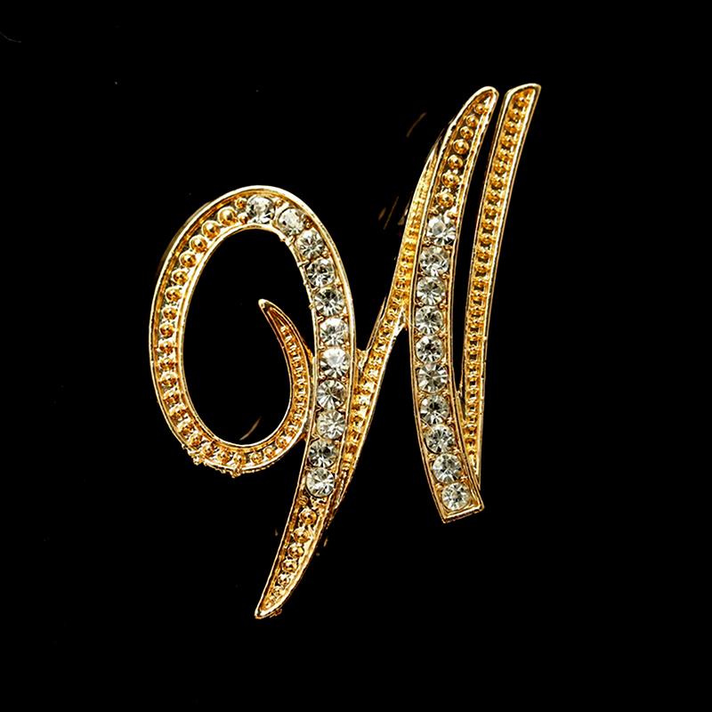 [HS]1Pc Fashion Rhinestone 26 English Letters Pin Golden Color Brooch Women Personality Clothing Accessory Trendy Gift