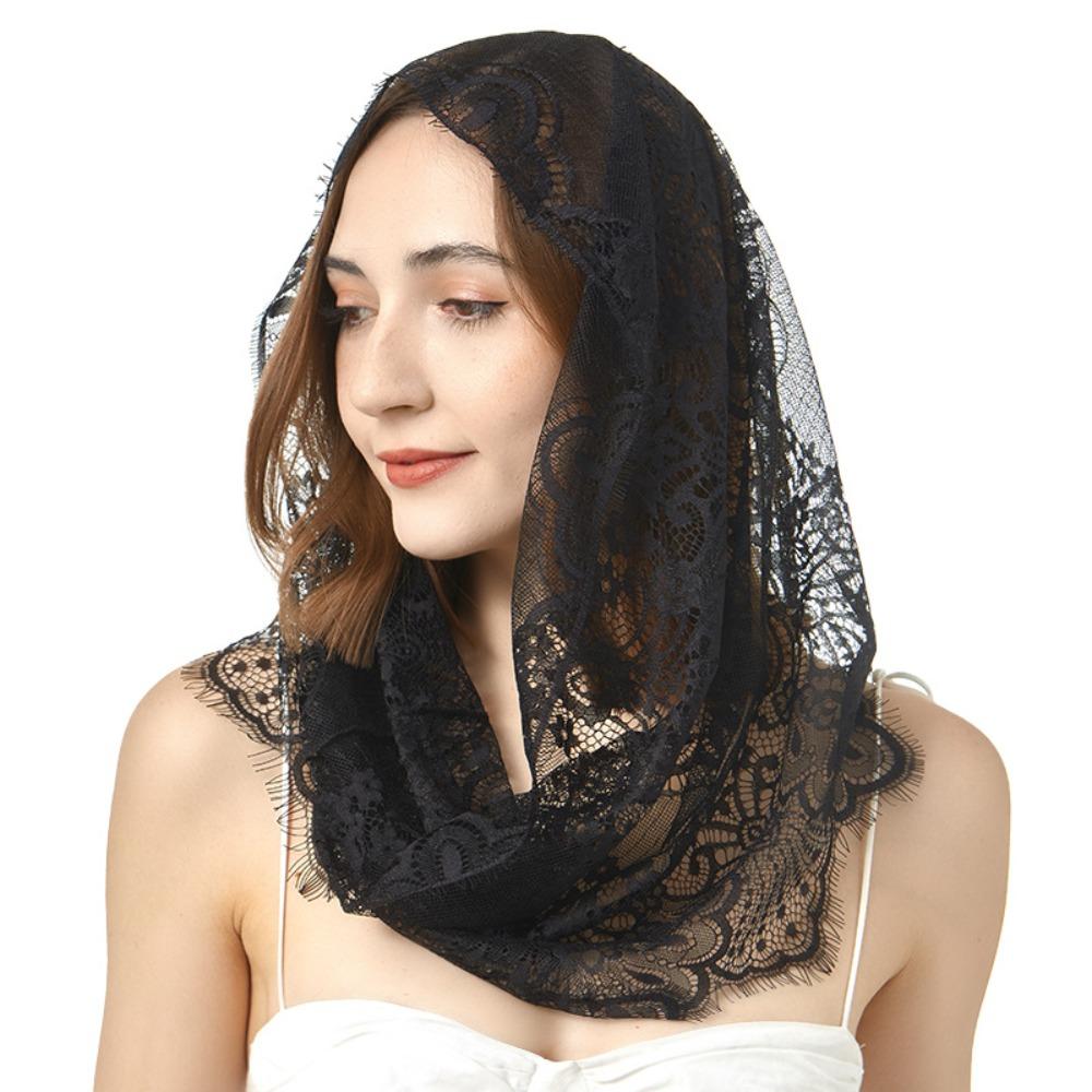 White Lace Veil Black Head Covering Traditional Bride Mantilla  Headdress чёрный