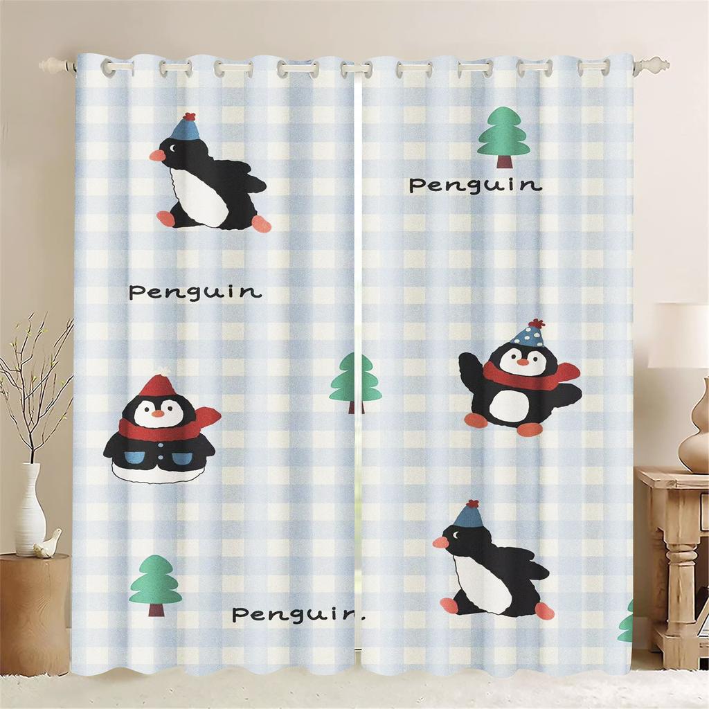 Light Blocking Curtain Cartoon Penguin Bedroom Window Living Animation Children Room Fashion Style Home Decoration Made Of Polyester Washable Ready