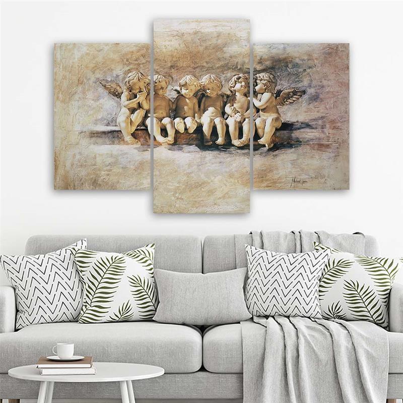 Three Piece Picture Canvas Print Angel Beige Vintage