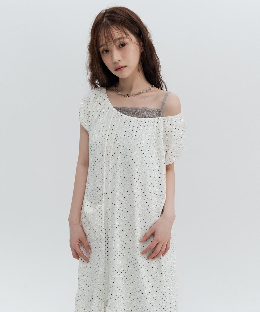 High School Disco Dot Pocket Long Dress_White