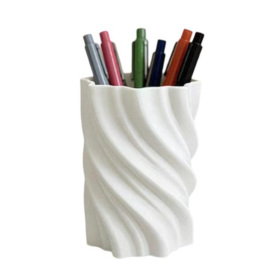

3D Printed Pen Holder Modern Spiral Twist Pen Holder 2-in-1 Desk Organizer Vase for Office Living Room Decor білий
