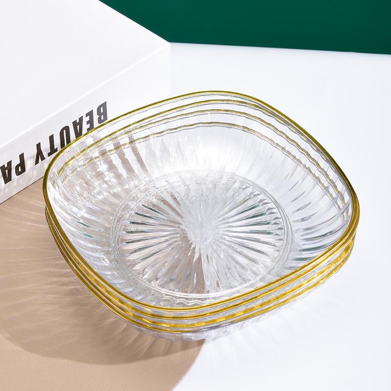 Elegant Gold-Edged Plastic Fruit Plate - Stylish Square Bone Dish for High-End Living Room Decor
