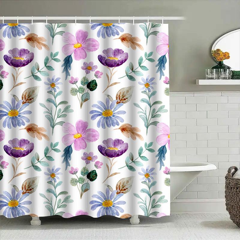 Delightful Floral Shower Curtain Bathroom Decor With Purple Blue Flowers Waterproof Fabric – Perfect Addition For Your Bathtub (