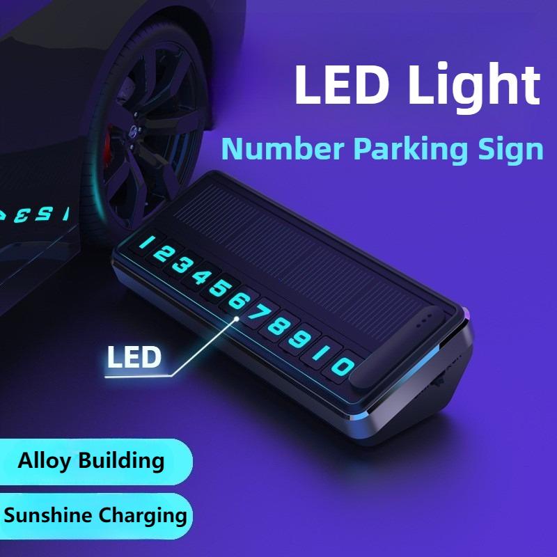 Solar Car Phone Number Plate Led Lighting Temporary Parking Card Hidden Plates Car Park Stop Multiple Number Parking Gadgets