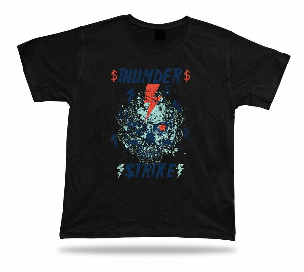 Tshirt Tee Shirt Birthday Gift Idea Thunder Strike Skull Lightning Retro Classic