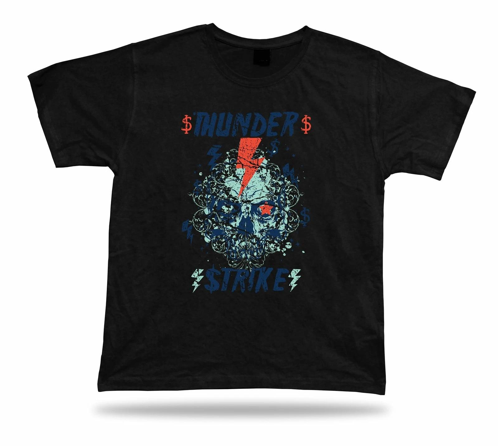 Tshirt Tee Shirt Birthday Gift Idea Thunder Strike Skull Lightning Retro Classic M