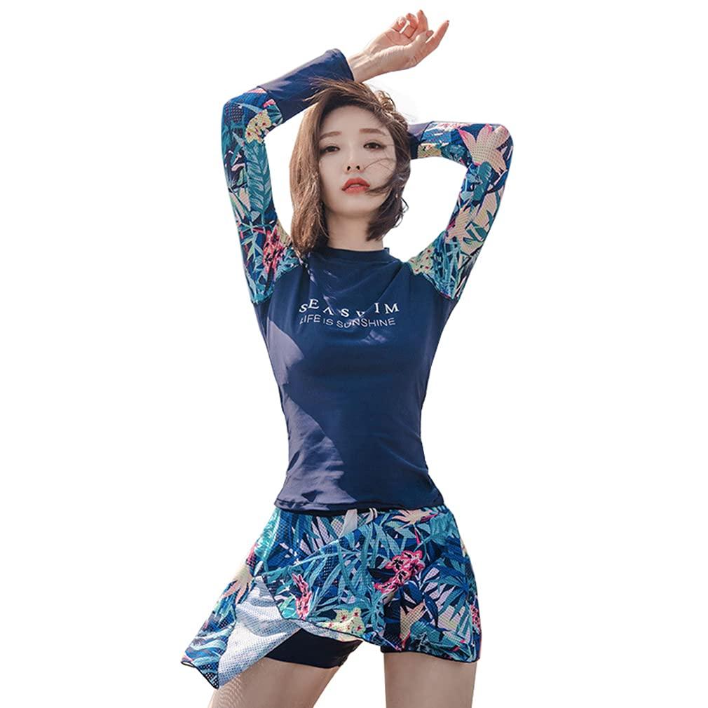 

MTKCNTL Women s 2-Piece Swimsuit, Fitness, Long Sleeve Separates, Rash Guard, Cute, Padded, Figure-Shaping, Wire-Free, UV Protection, LZQ111