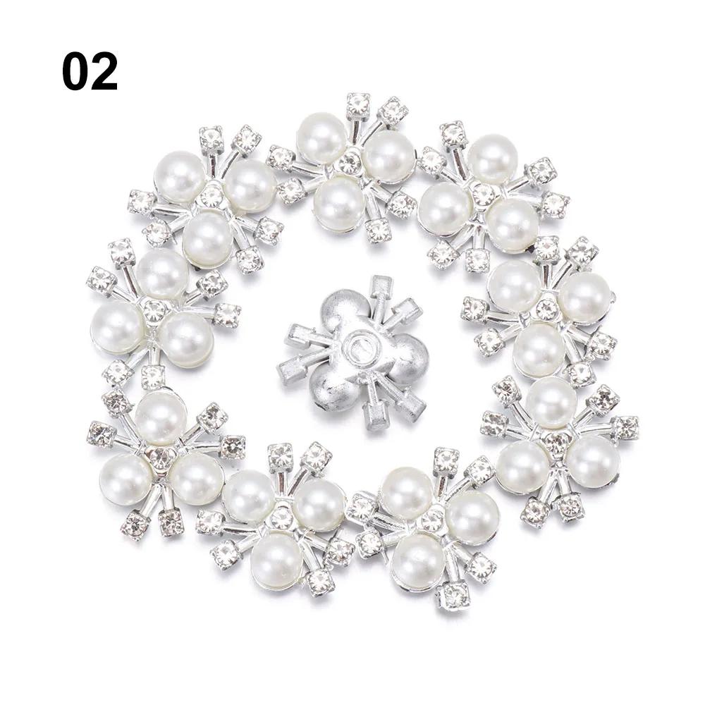 10PCS Flower Rhinestone Pearl Buttons Flatback Plating Hairpin Decoration DIY Craft Apparel Sewing Accessories Flower Buttons