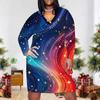 Women Plus Size V Neck Long Sleeve Navy Blue Red White Printed Fitted Straight Dress