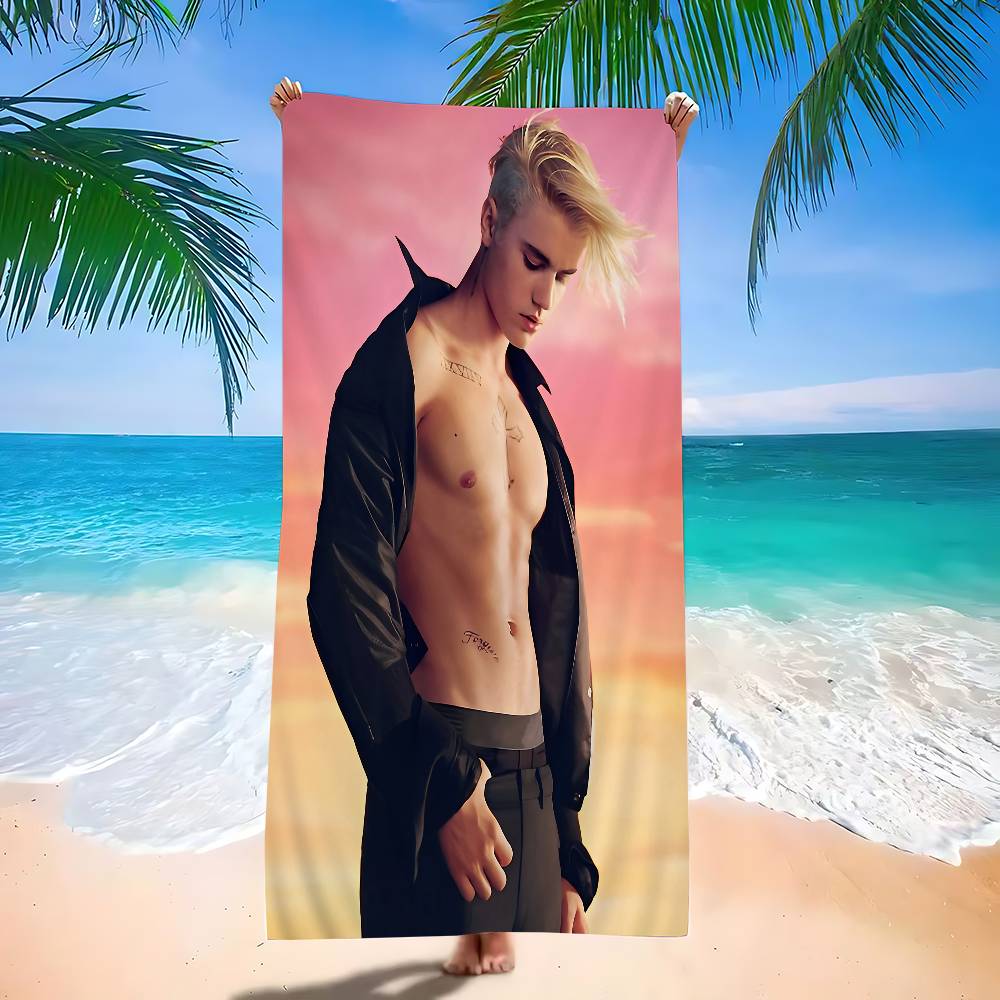 Asciugamano da Spiaggia Caldo Justin Singer Bieber per Bambini Asciugamano da Bagno Personalizzato Asciugamano da Piscina Regalo per le Vacanze Asciugamano da Picnic Regalo per Festa