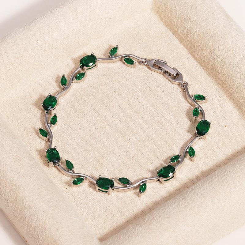 Colorful Leaf Cubic Zirconia Cz Crystal Bridal Bridesmaid Wedding Jewelry Bracelets Gift For Women Mom On Wedding Day