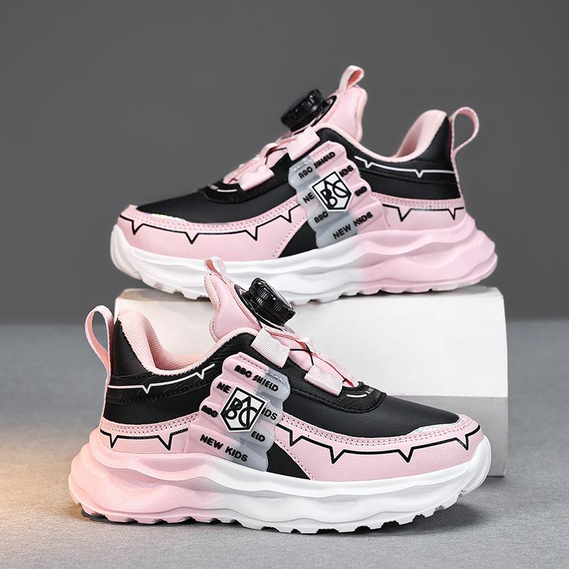 2025 neue Jungen Laufschuhe drehbare Knopfschuhe Mesh atmungsaktiv Mode Kinder Sportschuhe Fabrik Direktversand