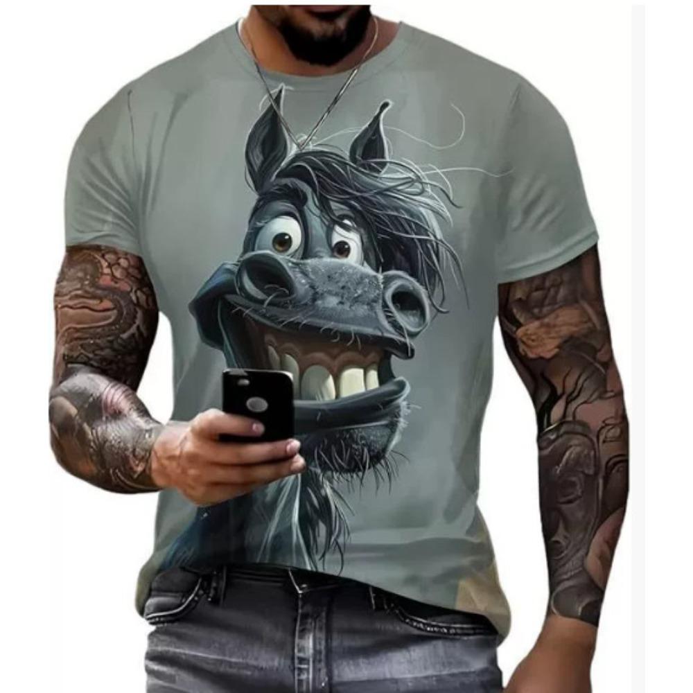 New Funny Animal 3D Digital Printing European and American New Men s Casual Crew Neck Short Sleeve T-Shirt S