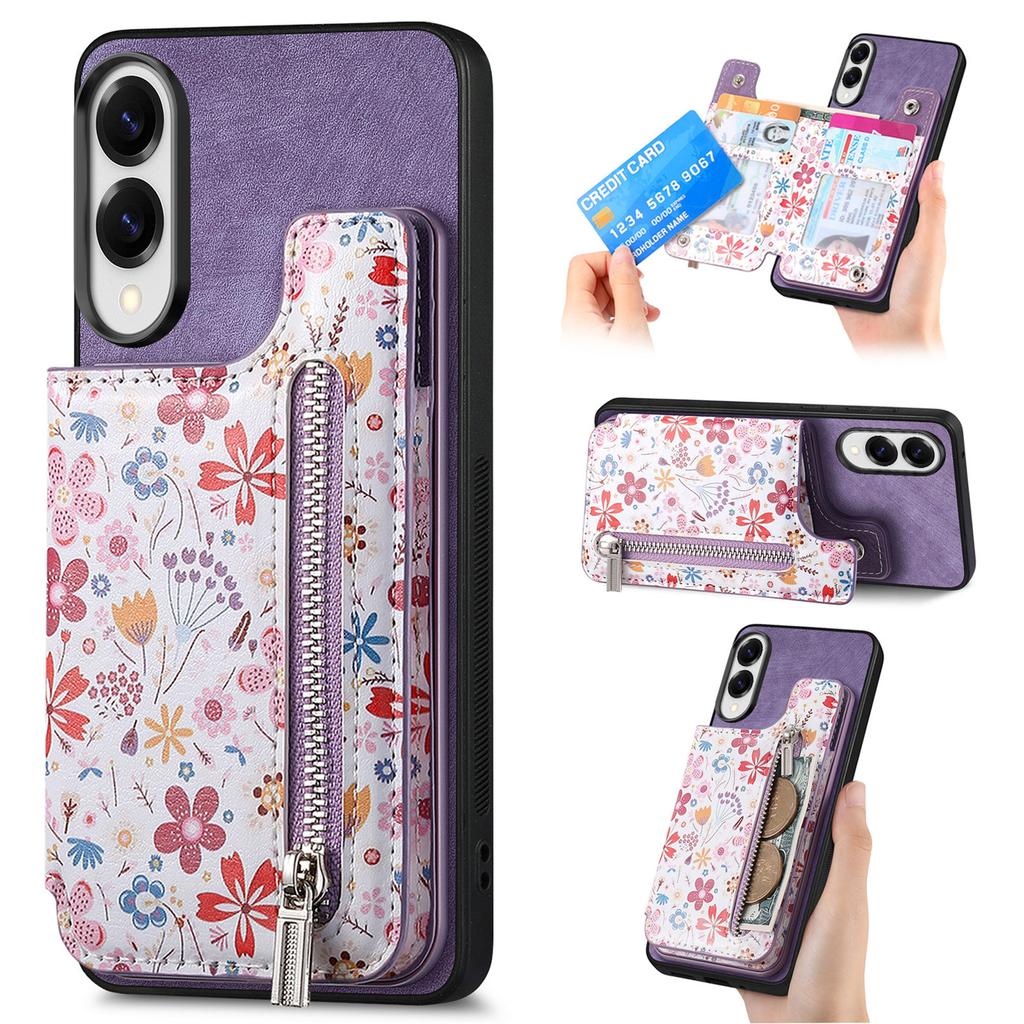 Für Samsung Galaxy S25 Edge Leder Handyhülle mit RFID-Blockierung Reißverschluss Kartenfach Ständer