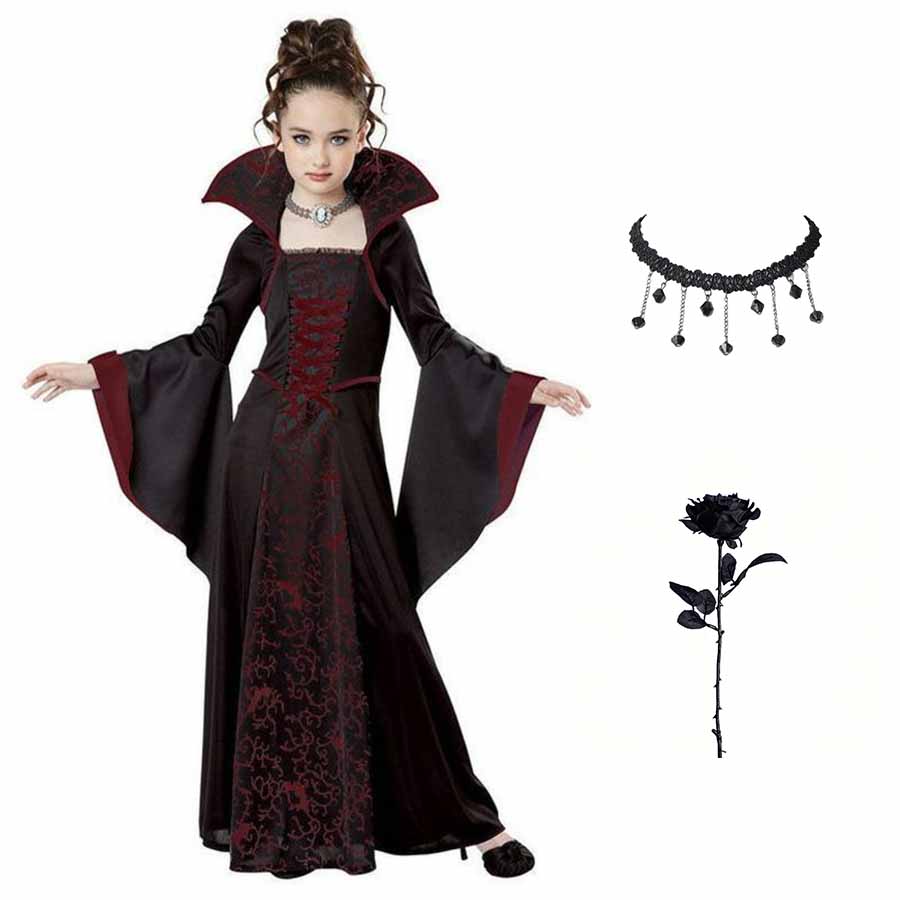 Halloweenkostuum voor kinderen Halloween Fantasy Vampierkostuum Meisjes Lange Tutu Jurk Kinderen Carnavalsoutfit Gotische Verenkleding 130cm oranje