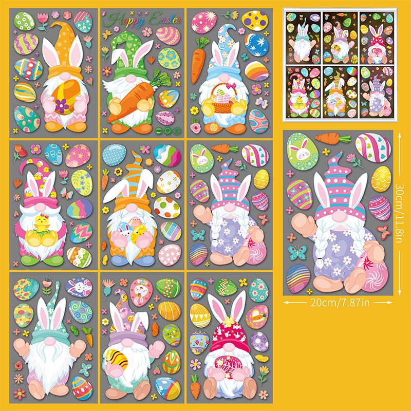 9 ks velikonoční samolepky na okno Happy Easter Bunny Window Clip for Glass Dveře